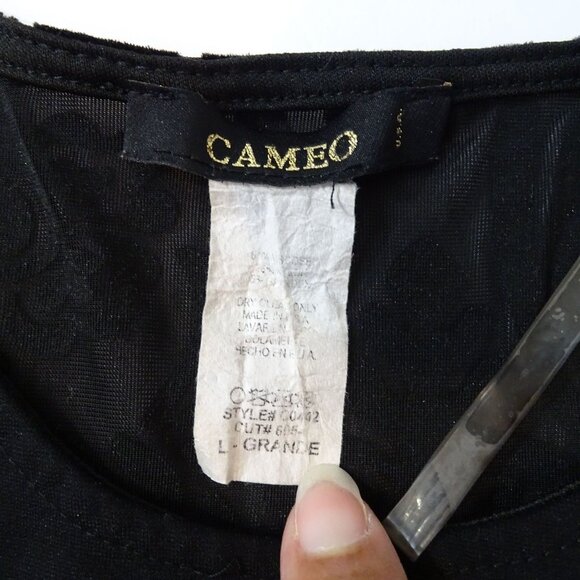 Vintage Cameo Black Long Sleeve Burnout Velvet Detail Fitted Dress Women Size L - Picture 6 of 11